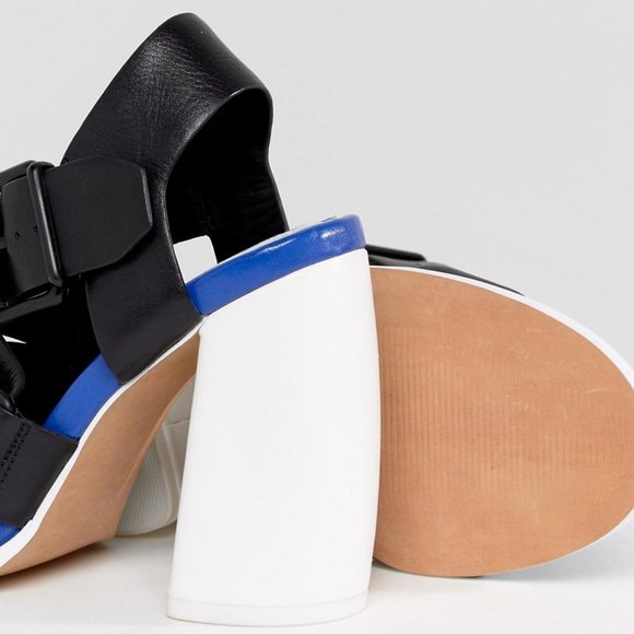 ASOS WHITE Tulipa Premium Leather Color Block Heeled Sandals - Picture 2 of 9